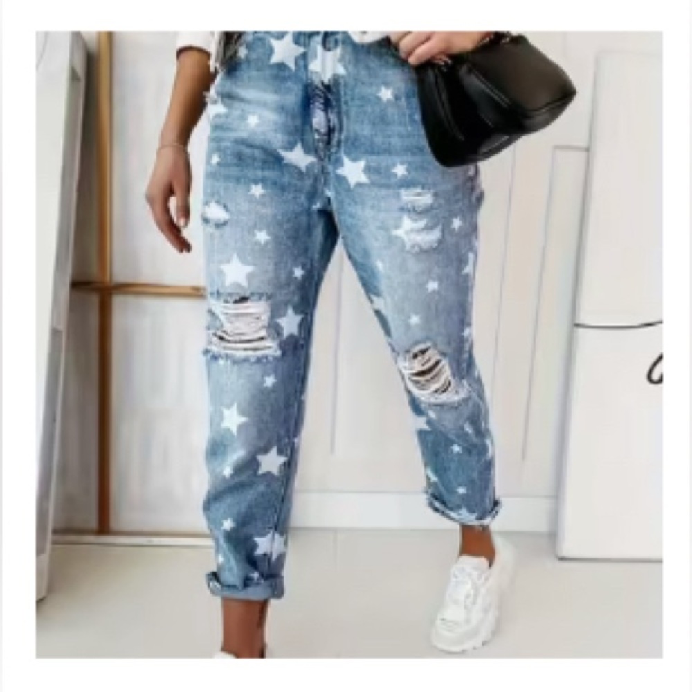 Women's Star Patterned Distressed Jeans